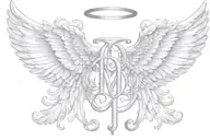 angel wings initials MB tattoo design idea