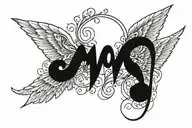 wings with initials "MB" music note tattoo design idea