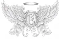 angel wings initials MB tattoo design idea