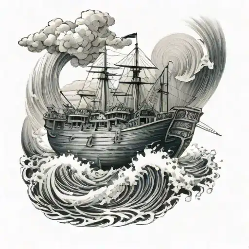 noahs ark in stormy waters tattoo design idea