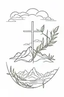 mountain, cross, olive branch spine piece  tattoo design idea