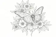 flowy line work of butterfly life cycle with flowers  tattoo design idea