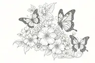 flowy line work of butterfly life cycle with flowers  tattoo design idea