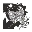 A wolf howling at a full moon with musical notes floating around it tattoo design idea