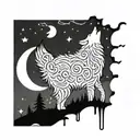 A wolf howling at a full moon with musical notes floating around it tattoo design idea