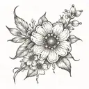 long wildflower sketch with script   tattoo design idea