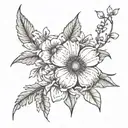 long wildflower sketch with script   tattoo design idea
