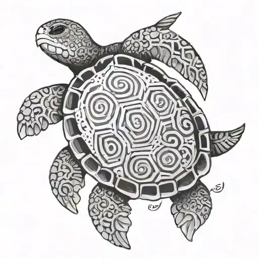 A tattoo of a turtle surrounded by 1234 symbols, representing the importance of your family and self love tattoo design idea