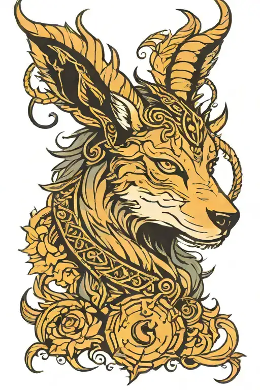 Capricorn zodiac sign with Husky siberian like tattoo design idea