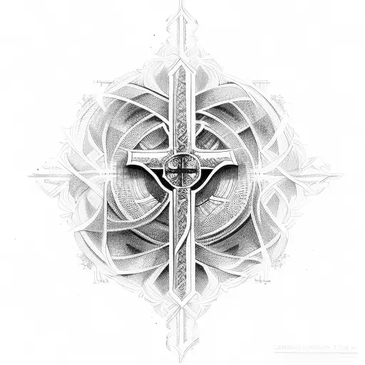 Christian Cross cyber sigilism tattoo design idea