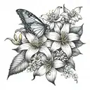lily and hydrangea and chamomile flowers surrounded tattoo design idea