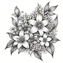 lily and hydrangea and chamomile flowers surrounded tattoo design idea