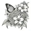 lily and hydrangea and chamomile flowers surrounded tattoo design idea