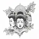 Japanese 3 faces merged together tattoo design idea