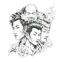 Japanese 3 faces merged together tattoo design idea