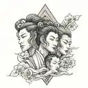 Japanese 3 faces merged together tattoo design idea