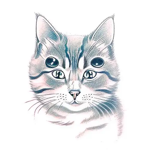 cute cat  small colored tattoo design idea