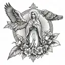 Mother mary, cross, plants, bible, eagle wing tattoo design idea