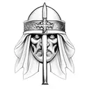 king Baldwin IV mask with Jerusalem Cross tattoo design idea