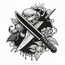 A culinary masterpiece being prepared with a variety of knives as tools tattoo design idea