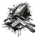 A culinary masterpiece being prepared with a variety of knives as tools tattoo design idea