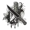 A culinary masterpiece being prepared with a variety of knives as tools tattoo design idea