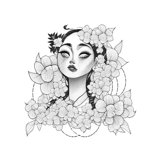 hula girl with cherry blossoms  tattoo design idea