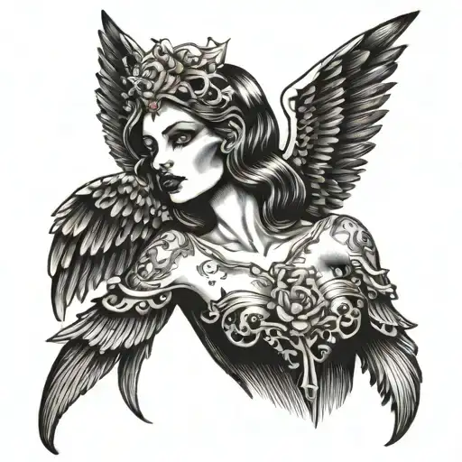 dark angel half demon girl tattoo design idea