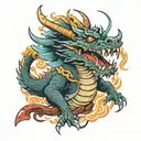  axes around the dragon, fire in its mouth, angry and big tattoo design idea