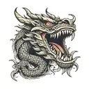  axes around the dragon, fire in its mouth, angry and big tattoo design idea