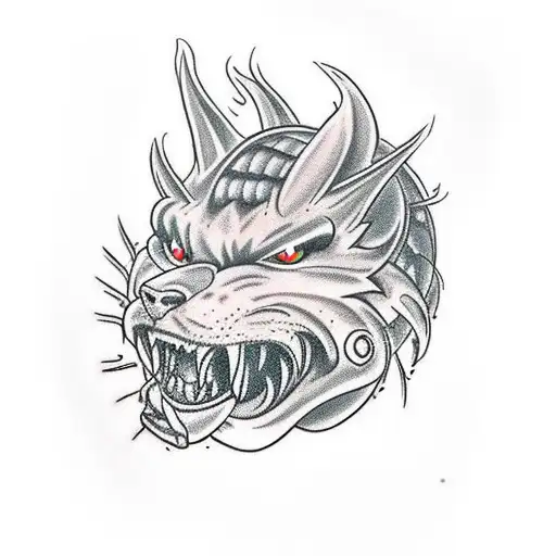 clawmarks ripping trough the skin. Underneath we can see cerberus with red eyes. tattoo design idea