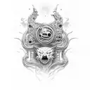 clawmarks ripping trough the skin. Underneath we can see cerberus with red eyes. tattoo design idea