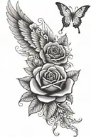 wing plus roses tattoo design idea