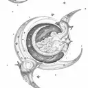 crescent moon with Draco constellation and Cygnus constellation  tattoo design idea