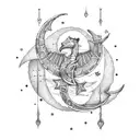 crescent moon with Draco constellation and Cygnus constellation  tattoo design idea