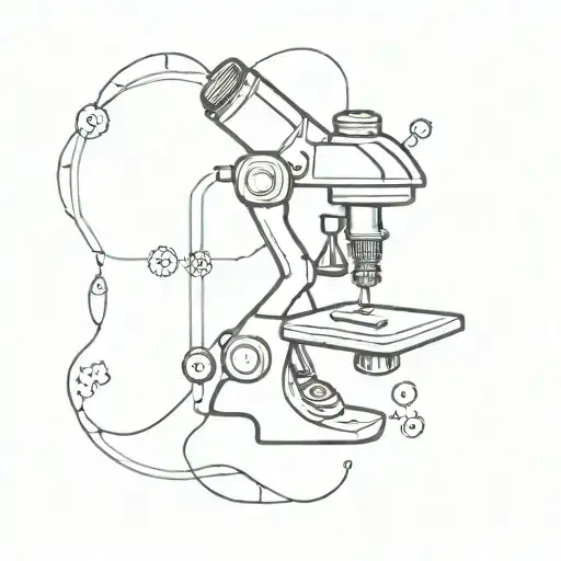 A minimalist tattoo of a microscope with intricate details, symbolizing the client's dedication to biology and science tattoo design idea