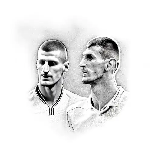 tattoo of Nikola jokic, Novak Djokovic and Nemanja Vidic next to each other tattoo design idea