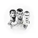 tattoo of Nikola jokic, Novak Djokovic and Nemanja Vidic next to each other tattoo design idea
