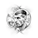 tattoo of Nikola jokic, Novak Djokovic and Nemanja Vidic all together tattoo design idea