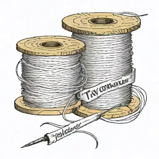 a spool of thread that spells out "taylormade" with a needle on the end tattoo design idea