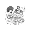 A library scene with Ryan Chetty and Maxine Chetty characters as book protagonists tattoo design idea