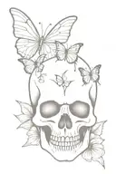 skull with butterfly razor blade cutting tattoo design idea