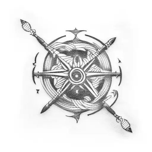A blackwork tattoo of a sailor's hand gripping the wheel of a wooden ship, surrounded by stormy waves tattoo design idea