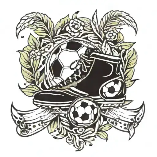 laurel wreath with a soccer boot with munero 3 stepping on a soccer ball tattoo design idea