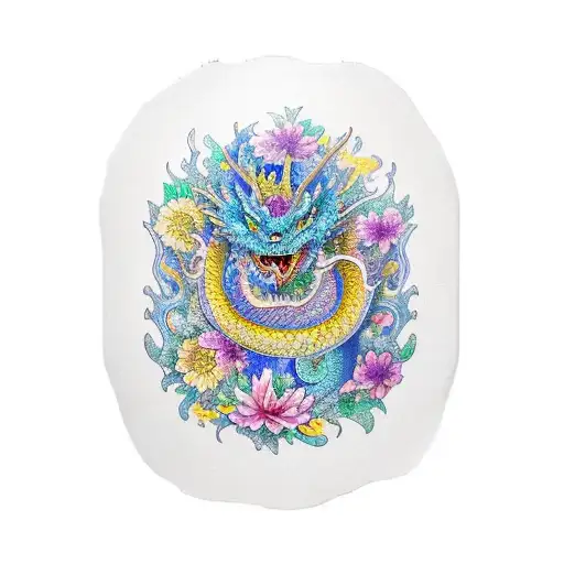 Dragon de viaje de chijiro con flores de loto y cerezos tattoo design idea