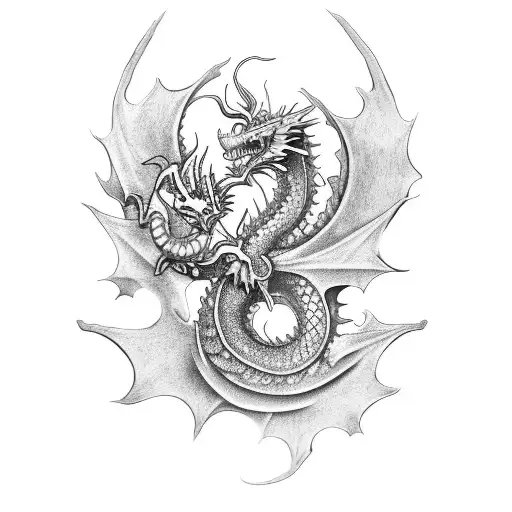 Dragon de viaje de chijiro con flores de loto y cerezos tattoo design idea