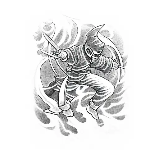 ninja with lightning storm behind him tattoo design idea