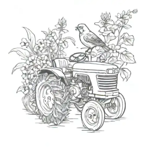 john deer tractor with cardinal and suflowers  tattoo design idea