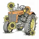 john deer tractor with carninal and sunflower blooming tattoo design idea