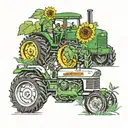 john deer tractor with carninal and sunflower blooming tattoo design idea